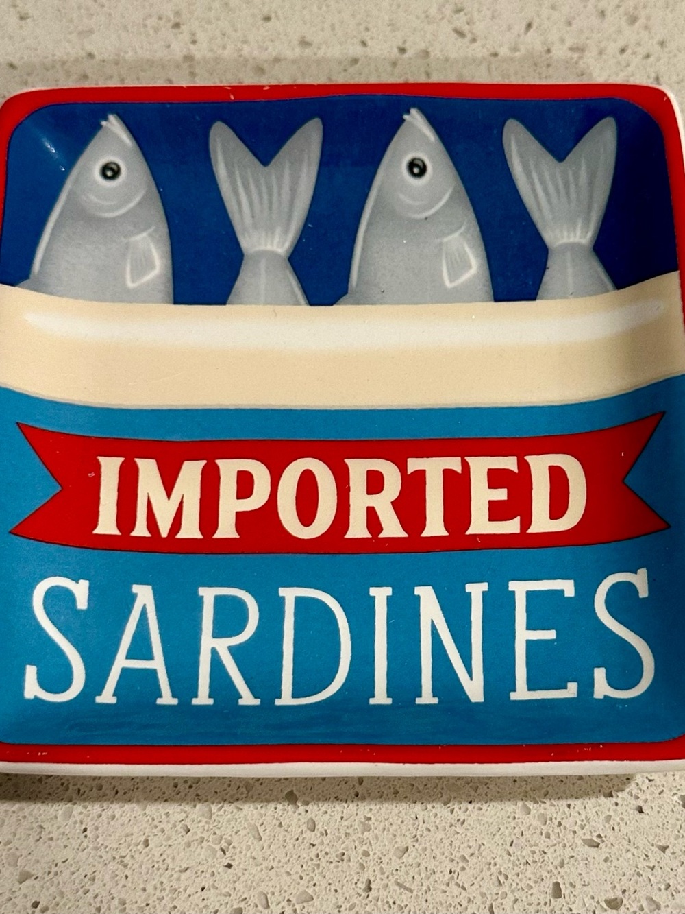 The Spring Shop Decorative Sardine Plate/Trinket Dish - Blue Red Cream
